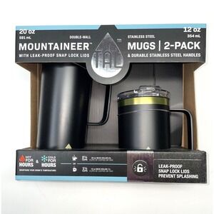 TAL Stainless Steel Black Mountaineer Mug 20 fl oz + 12 fl oz Set Hot & Cold